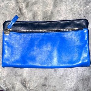 Clare V. Supreme Colorblock Fold-Over Clutch Bag - Black and Blue
